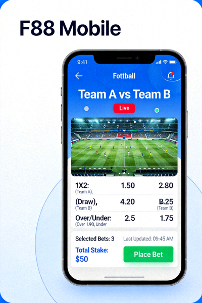 Antarmuka live betting sepak bola di M88 Mobile dengan odds yang diperbarui secara real-time