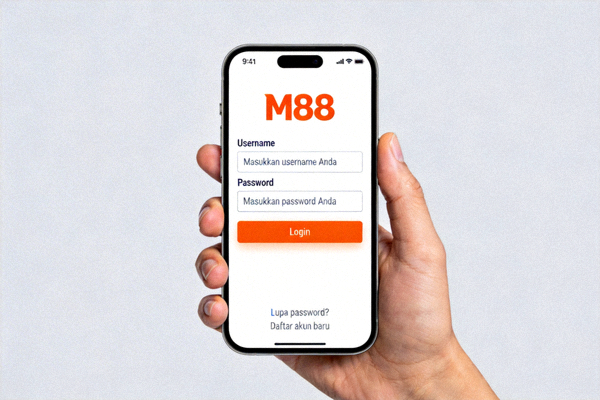 Tampilan antarmuka login M88 yang dioptimalkan untuk perangkat mobile pada layar smartphone